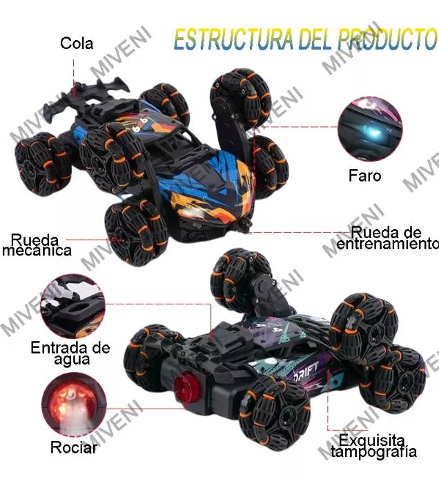 SmokeSixCar: Coche de Acrobacias 4WD para Niños con 6 ruedas