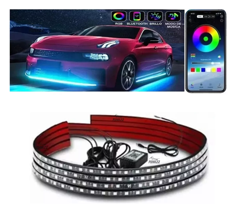 NeoGlow: Kit de Luces LED RGB de 4 Tiras para Chasis de Automóvil