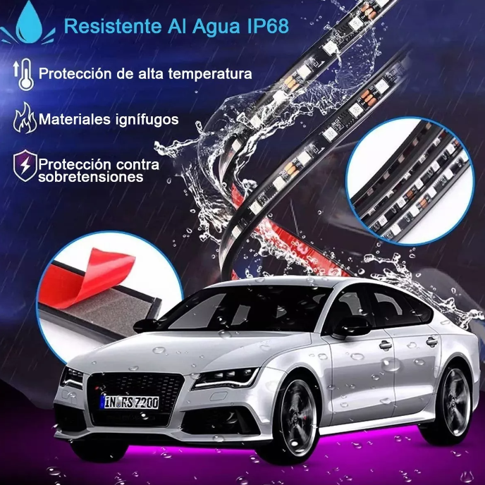 NeoGlow: Kit de Luces LED RGB de 4 Tiras para Chasis de Automóvil