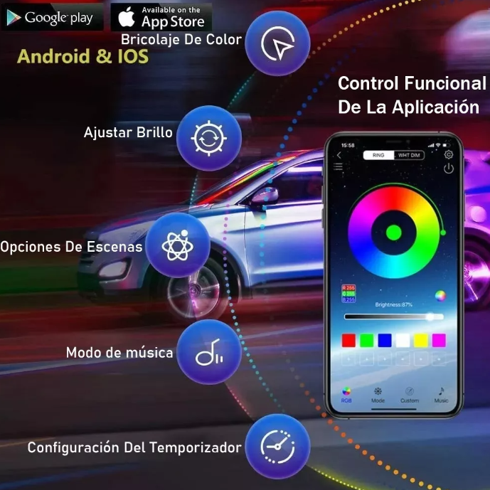 NeoGlow: Kit de Luces LED RGB de 4 Tiras para Chasis de Automóvil