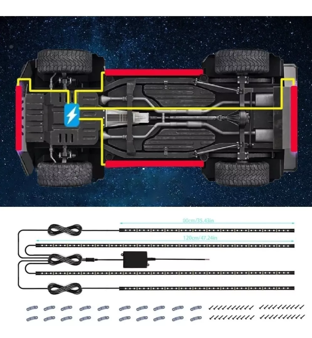 NeoGlow: Kit de Luces LED RGB de 4 Tiras para Chasis de Automóvil