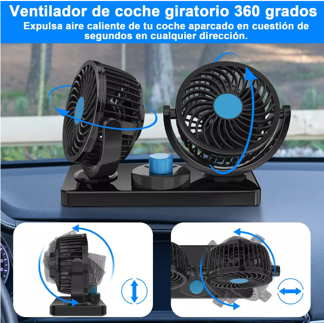 BreezeDrive: Ventilador Doble Portátil para Automóviles con 2 Velocidades Potentes