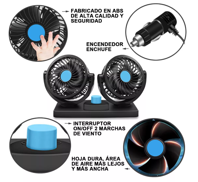 BreezeDrive: Ventilador Doble Portátil para Automóviles con 2 Velocidades Potentes