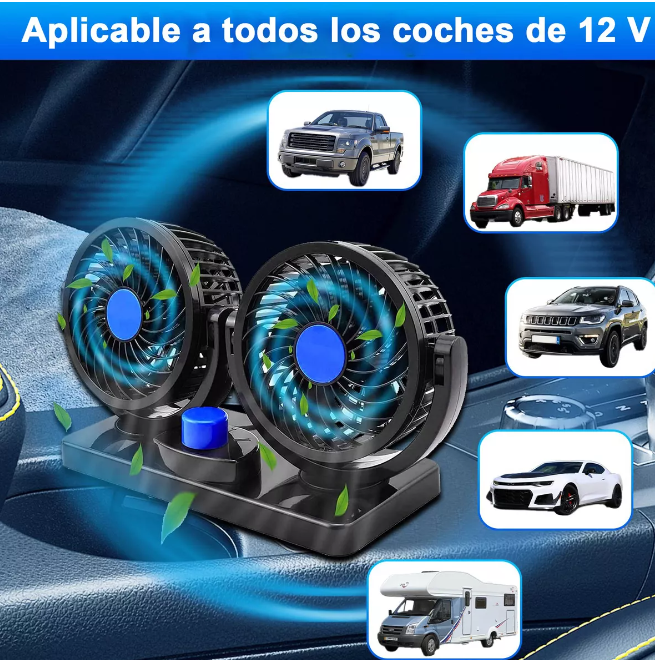 BreezeDrive: Ventilador Doble Portátil para Automóviles con 2 Velocidades Potentes