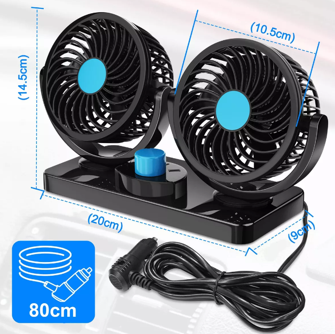 BreezeDrive: Ventilador Doble Portátil para Automóviles con 2 Velocidades Potentes