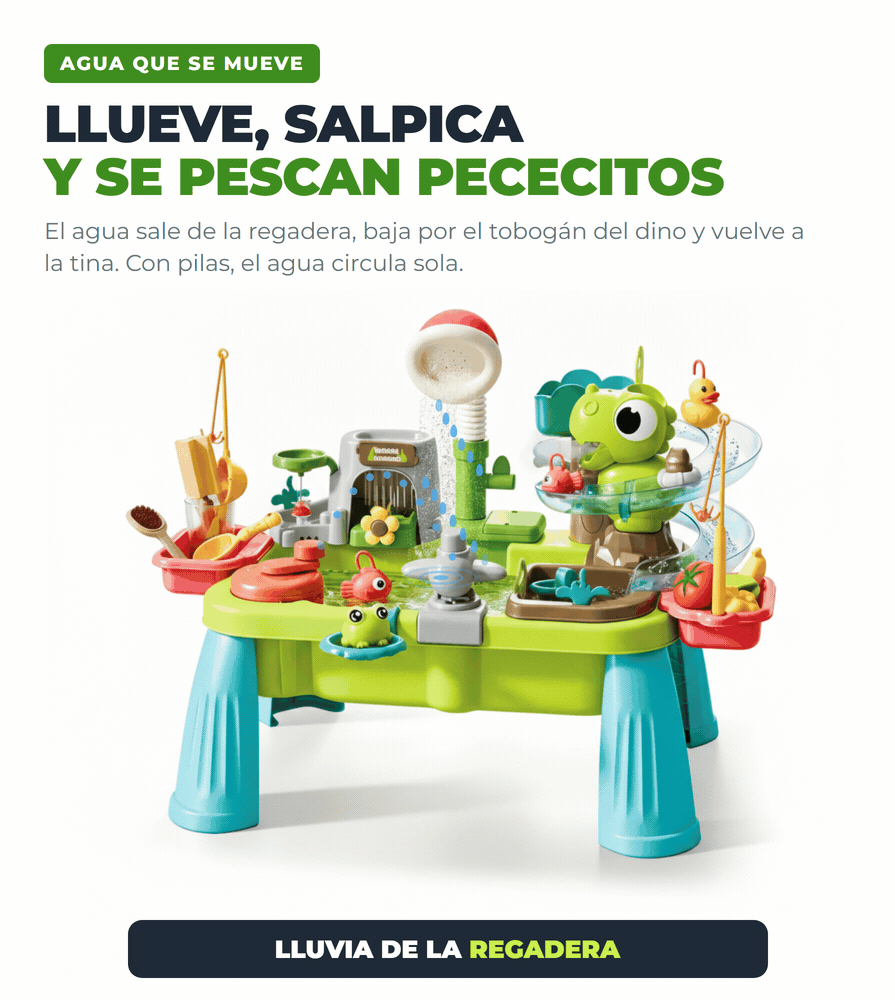 AcuaDino el agua llueve, salpica y circula