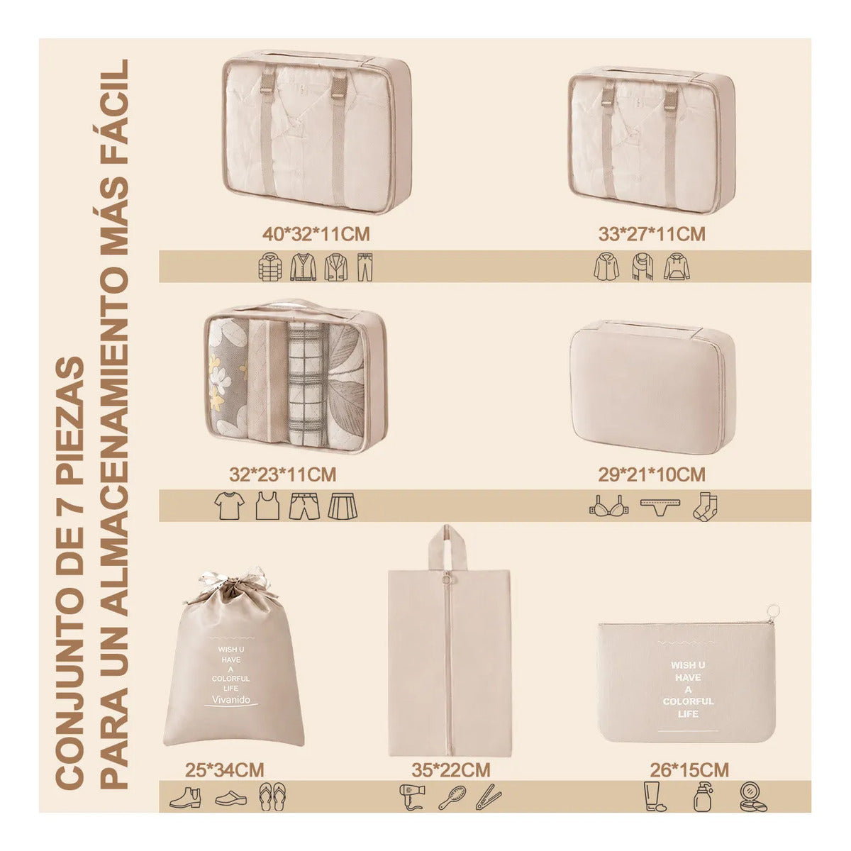 Set de 7 organizadores para maleta