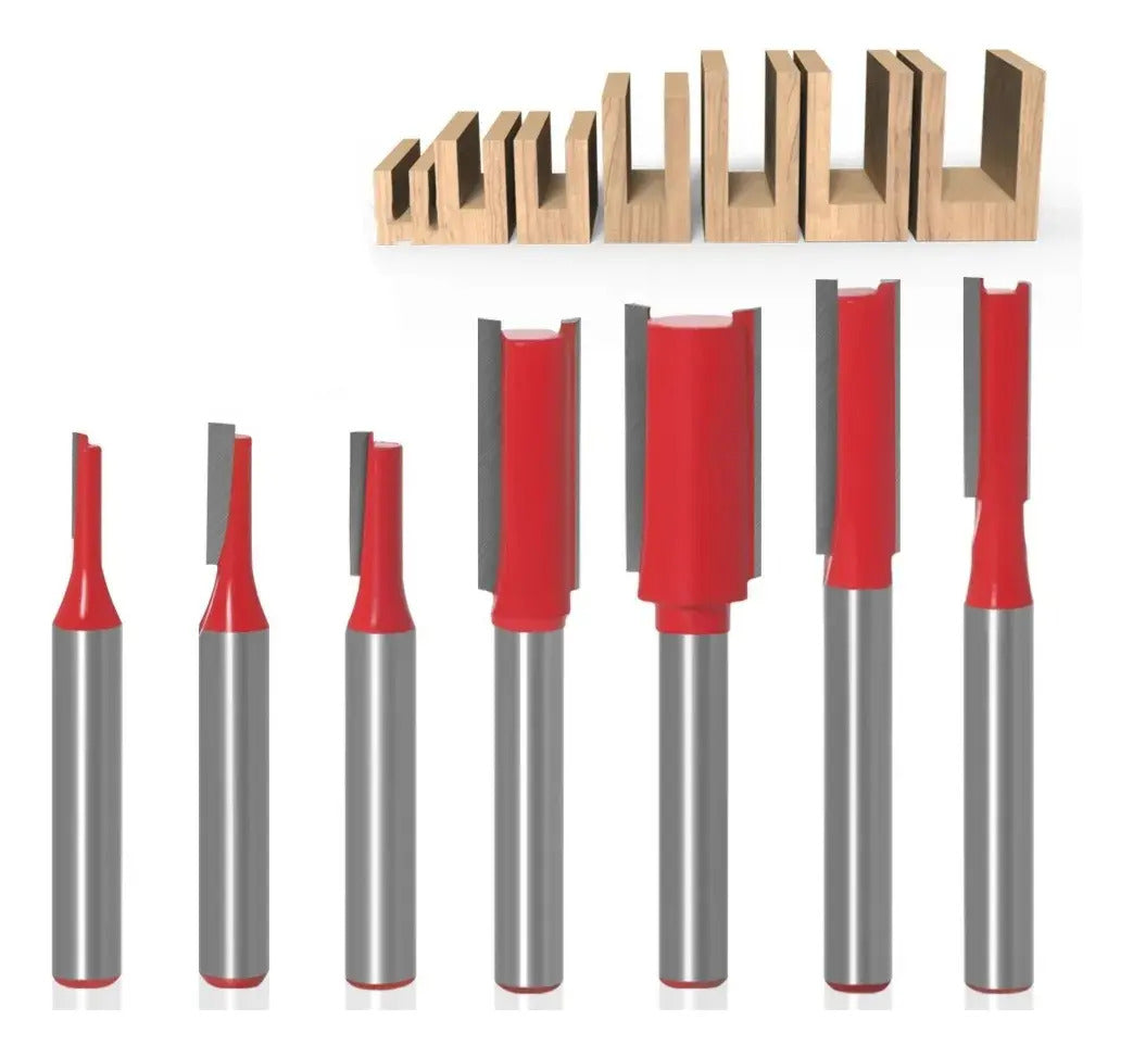 Set de 7 Fresas para Router 1/4" — corte recto para madera